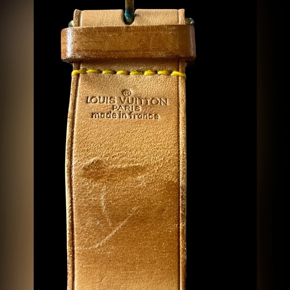 Authentic Louis Vuitton Tan Leather Luggage Travel Tag and Strap - Picture 3 of 12